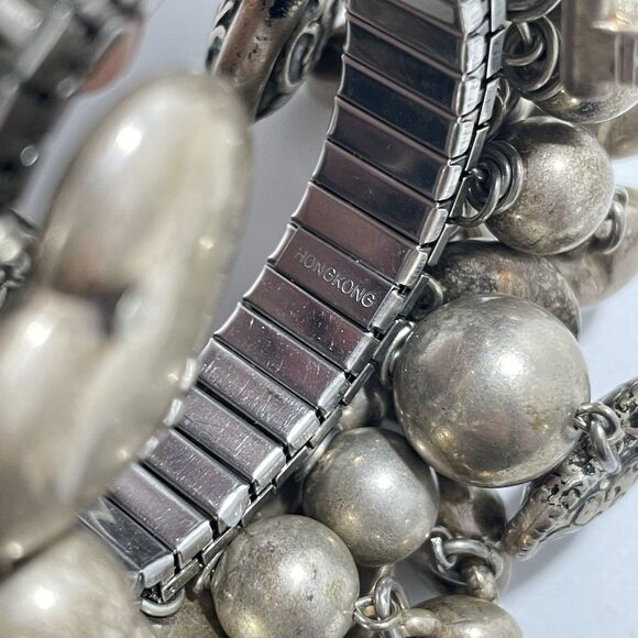 Vtg Silver Tone Heart Charm Bracelet Expandable Band Mixed Heart Lock Key Charm - Picture 11 of 12